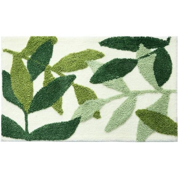 Green Leaves Bath Mats Bathroom Rugs Non-Slip Soft Microfiber Absorbent Machine - Picture 2 of 8